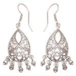 Sterling silver chandelier earrings, 'Ballroom Crest' - Artisan Handmade 925 Sterling Silver Chandelier Earrings