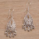 Sterling silver chandelier earrings, 'Ballroom Crest' - Artisan Handmade 925 Sterling Silver Chandelier Earrings