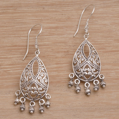 Sterling silver chandelier earrings, 'Ballroom Crest' - Artisan Handmade 925 Sterling Silver Chandelier Earrings