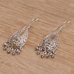 Sterling silver chandelier earrings, 'Ballroom Crest' - Artisan Handmade 925 Sterling Silver Chandelier Earrings
