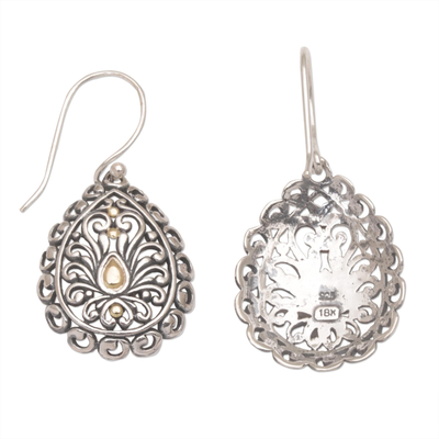 Gold-accented sterling silver dangle earrings, 'Everlasting Memory' - Handmade 18k Gold Plated 925 Sterling Silver Earrings