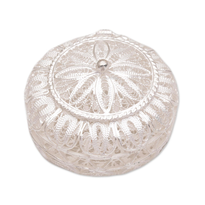 Sterling silver decorative box, 'Beautiful Keep' - Circular Sterling Silver Filigree Decorative Box from Bali