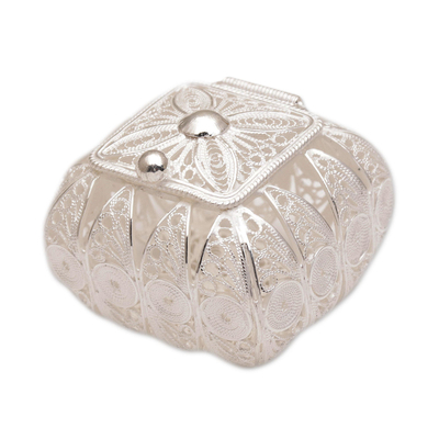 Sterling silver decorative box, 'Keep it Safe' - Square Sterling Silver Filigree Decorative Box from Bali