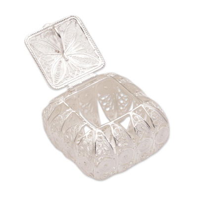 Sterling silver decorative box, 'Keep it Safe' - Square Sterling Silver Filigree Decorative Box from Bali
