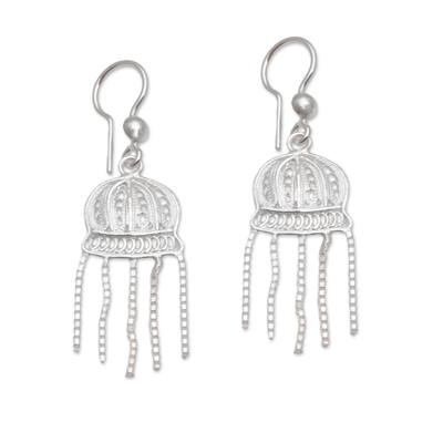 Sterling silver filigree chandelier earrings, 'Glistening Jellyfish' - Sterling Silver Filigree Chandelier Earrings from Bali