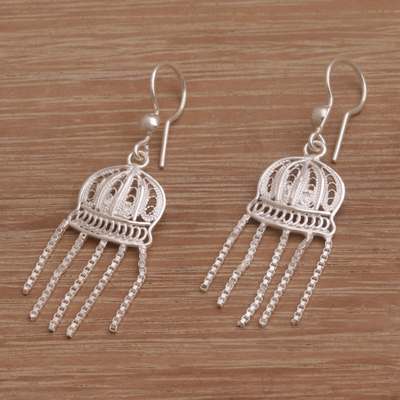 Sterling silver filigree chandelier earrings, 'Glistening Jellyfish' - Sterling Silver Filigree Chandelier Earrings from Bali
