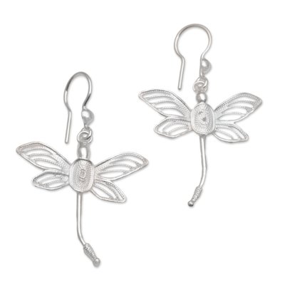 Dragonfly Silver Filigree Dangle Earrings from Bali