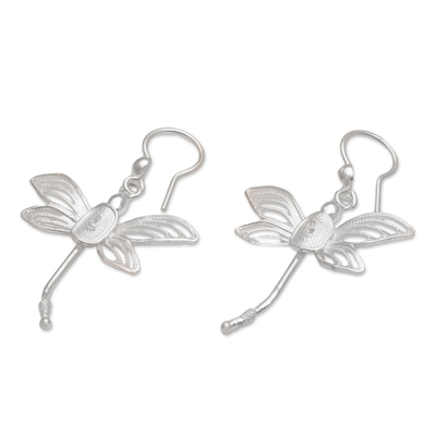 Sterling silver filigree dangle earrings, 'Lively Dragonflies' - Dragonfly Silver Filigree Dangle Earrings from Bali