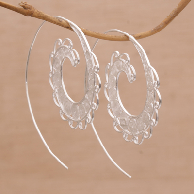 Sterling silver filigree half-hoop earrings, 'Hopeful Spirals' - Spiral Motif Silver Filigree Half-Hoop Earrings form Bali