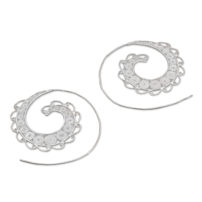 Pendientes medio aro filigrana en plata de primera ley - Pendientes Medio Aro Filigrana Plata Motivo Espiral de Bali