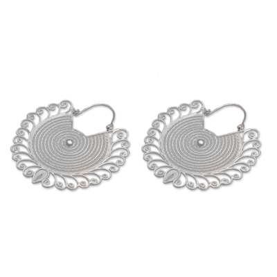 Sterling silver filigree hoop earrings, 'Spiral Corona' - Handmade Sterling Silver Filigree Hoop Earrings from Bali