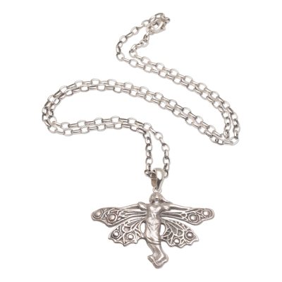 Sterling silver pendant necklace, 'Flying Fairy' - Handmade 925 Sterling Silver Fairy Pendant Necklace