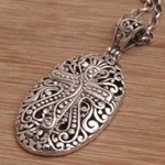 Sterling silver pendant necklace, 'Vined Cross' - Handmade 925 Sterling Silver Cross Pendant Necklace