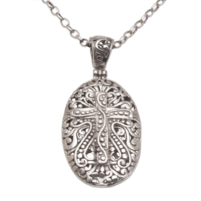Sterling Silber Anhänger Halskette "Vined Cross" - Handgemachte Halskette aus 925er Sterlingsilber mit Kreuz-Anhänger