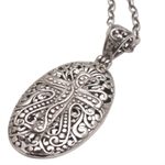 Sterling silver pendant necklace, 'Vined Cross' - Handmade 925 Sterling Silver Cross Pendant Necklace