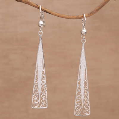 Sterling silver filigree dangle earrings, 'Angelic Vines' - Handmade Silver Filigree Dangle Earrings from Bali
