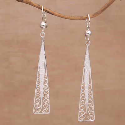 Sterling silver filigree dangle earrings, 'Angelic Vines' - Handmade Silver Filigree Dangle Earrings from Bali