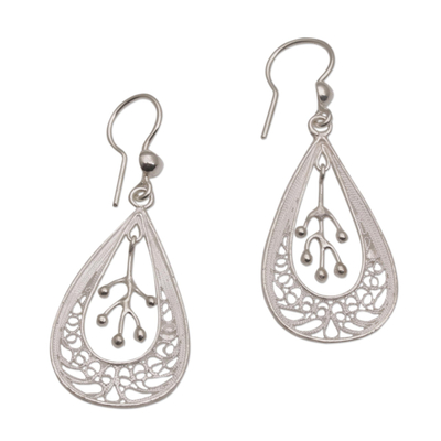Sterling silver filigree dangle earrings, 'Lively Drops' - Drop-Shaped Silver Filigree Dangle Earrings from Bali