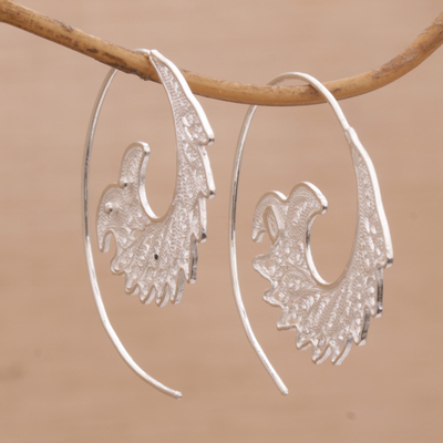 Filigrane Halbkreis-Ohrringe aus Sterlingsilber, 'Spirale nach oben'. - Handgefertigte filigrane Halbkreisohrringe aus Silber aus Bali