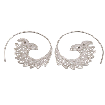 Sterling silver filigree half-hoop earrings, 'Spiraling Up' - Handmade Silver Filigree Half-Hoop Earrings from Bali