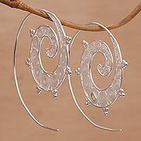 Sterling silver filigree half-hoop earrings, 'Infinite Spirals' - Spiral Sterling Silver Filigree Half-Hoop Earrings from Bali