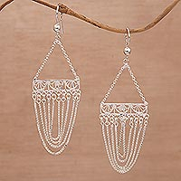 Sterling silver filigree dangle earrings, 'Timeless Chains' - Sterling Silver Filigree Chain Dangle Earrings from Bali