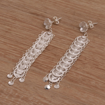 Sterling silver filigree dangle earrings, 'Exotic Discovery' - Javanese Handmade Sterling Silver Filigree Dangle Earrings