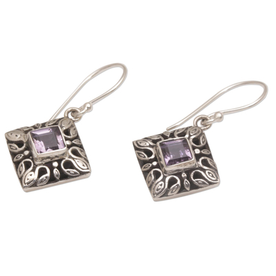 Amethyst dangle earrings, 'Blessed Window' - Sterling Silver and Amethyst Dangle Earrings from Bali