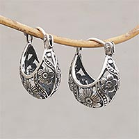 Sterling silver hoop earrings, 'Petal Parade'