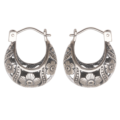 Handmade Sterling Silver Flower Dangle Earrings