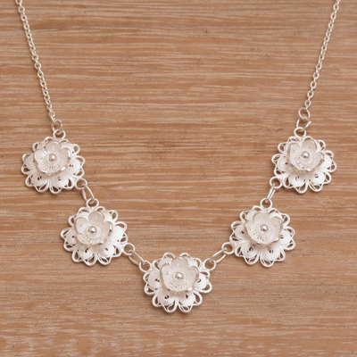 Sterling silver filigree pendant necklace, 'Afternoon Breeze' - Sterling Silver Filigree Pendant Necklace with Floral Design
