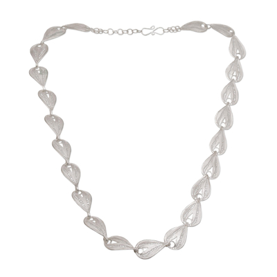 Sterling silver filigree link necklace, 'Spiraling Teardrops' - Handmade Sterling Silver Filigree Link Necklace from Bali