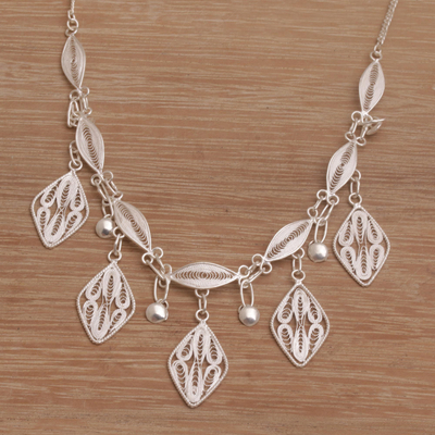 Sterling silver filigree pendant necklace, 'Diamond Drops' - Sterling Silver Filigree Pendant Necklace Necklace from Bali