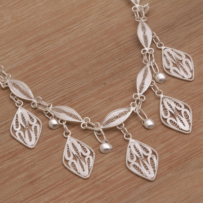 Sterling silver filigree pendant necklace, 'Diamond Drops' - Sterling Silver Filigree Pendant Necklace Necklace from Bali