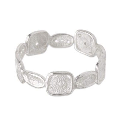 Sterling silver filigree band ring, 'Loving Shapes' - Handcrafted Sterling Silver Filigree Band Ring from Bali