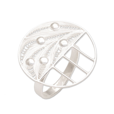 Sterling silver filigree cocktail ring, 'Quasar' - Modern Sterling Silver Filigree Cocktail Ring from Indonesia