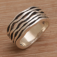 Sterling silver band ring, 'Soul Current' - Artisan Handmade 925 Sterling Silver Band Ring Indonesia