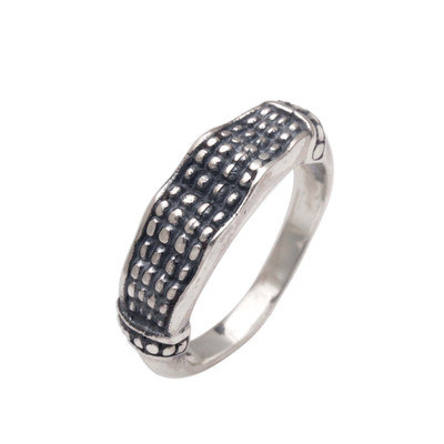 Sterling silver band ring, 'Textured Formation' - Handmade 925 Sterling Silver Textured Band Ring Made in Bali