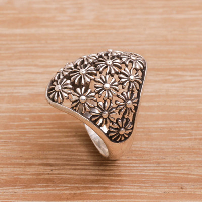 Handmade 925 Sterling Silver Floral Cocktail Ring