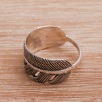 Sterling silver band ring, 'Focused Feather' - Handmade 925 Sterling Silver Feather Cocktail Ring