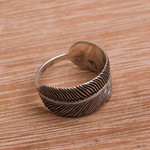 Sterling silver band ring, 'Focused Feather' - Handmade 925 Sterling Silver Feather Cocktail Ring