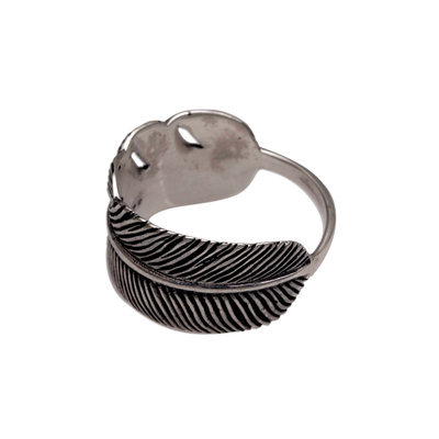Sterling silver band ring, 'Focused Feather' - Handmade 925 Sterling Silver Feather Cocktail Ring