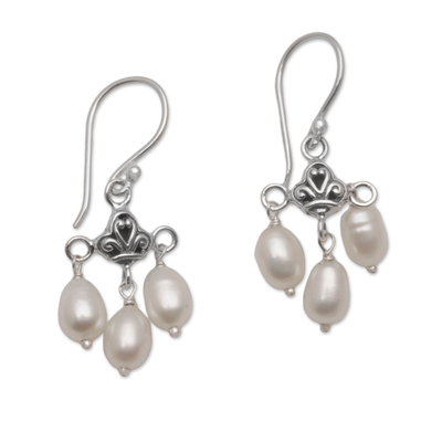 Cultured freshwater pearl dangle earrings, 'Winter Snowfall' - Cultured Freshwater Pearl Sterling Silver Dangle Earrings