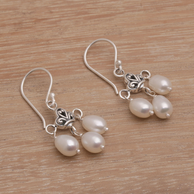 Pendientes colgantes de perlas cultivadas de agua dulce - Pendientes colgantes de plata de ley con perlas cultivadas de agua dulce