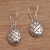Sterling silver dangle earrings, 'Pebbles & Leaf' - Handmade 925 Sterling Silver Oval Earrings Indonesia (image 2b) thumbail