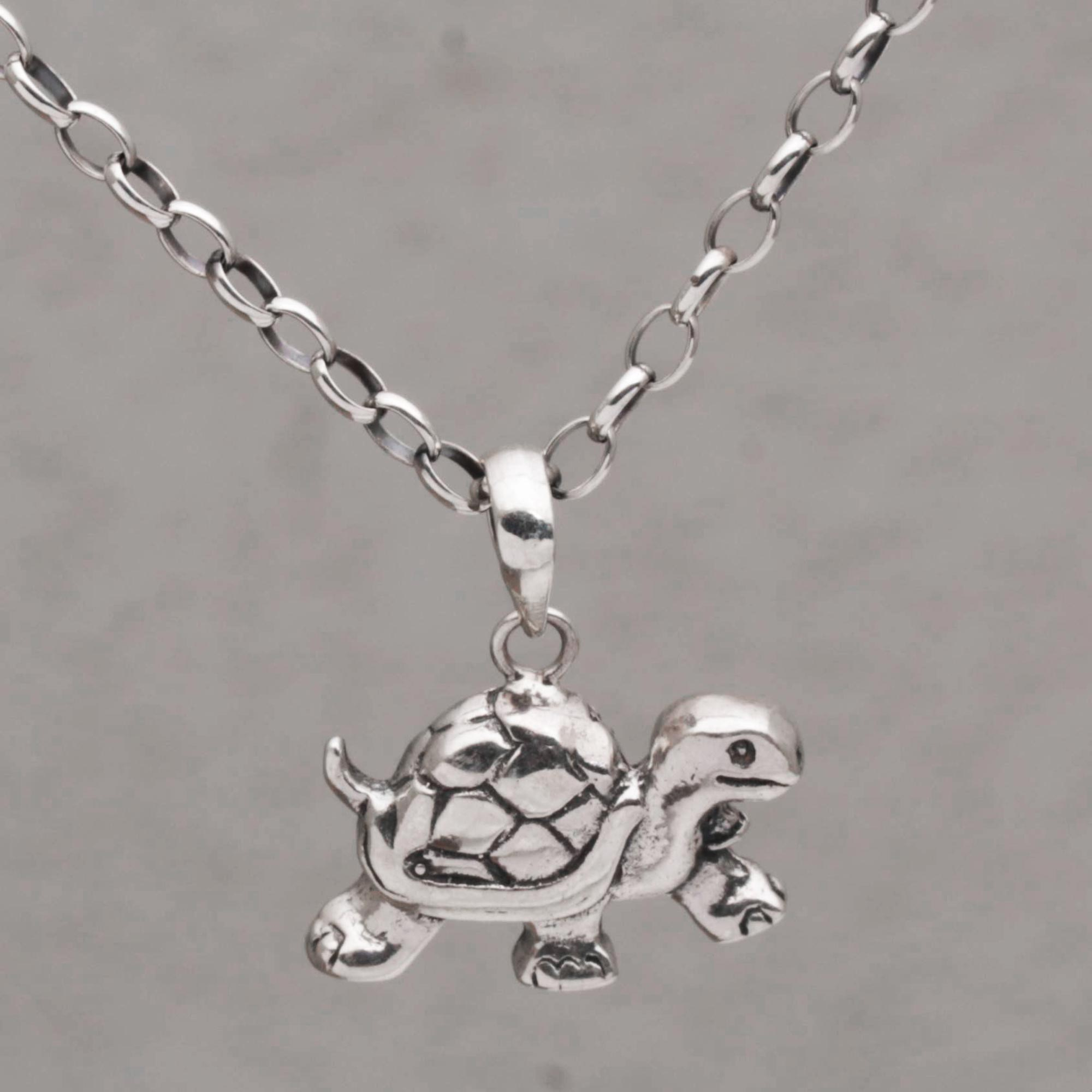 Sterling Silver Turtle Hand Crafted Pendant Necklace - Slow Walker | NOVICA