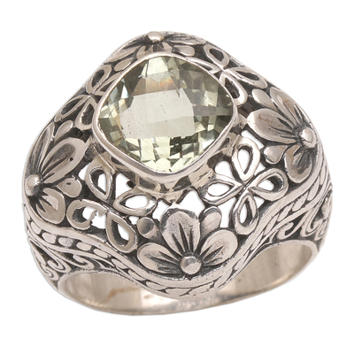 Prasiolite cocktail ring, 'Truth Flower' - Handmade 925 Sterling Silver Prasiolite Cocktail Ring