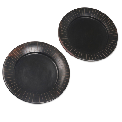 Ceramic dinner plates, 'Kitchen Helpers' (pair) - Pair of Handcrafted Ceramic Plates from Indonesia