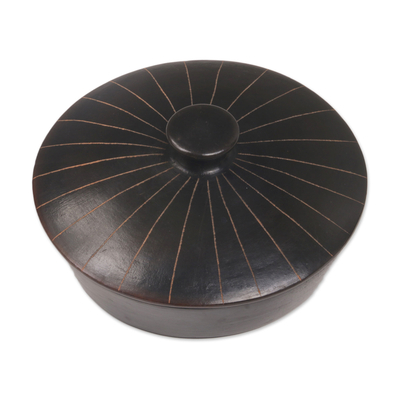 Ceramic lidded appetizer dish, 'Lombok Night' - Handmade Black Terracotta Ceramic Lidded Appetizer Platter