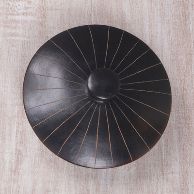 Ceramic lidded appetizer dish, 'Lombok Night' - Handmade Black Terracotta Ceramic Lidded Appetizer Platter